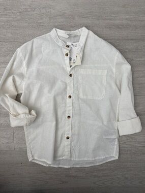 H&M Cream Grandad Collar Button-Down Shirt